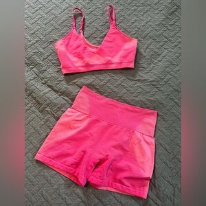 Gymshark Blur Seamless Pink Bralette and Shorts set